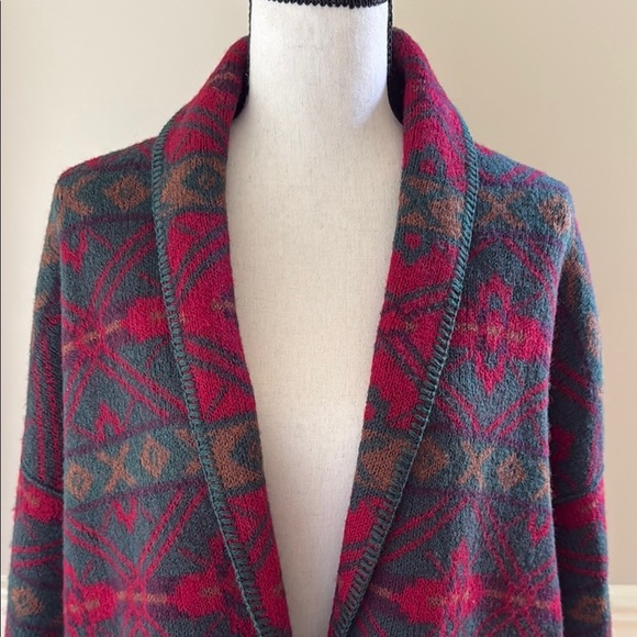 Vintage Alps Wool Aztec Long Blanket Jacket Drop Shoulder Cardigan Women's M - Picture 2 of 9